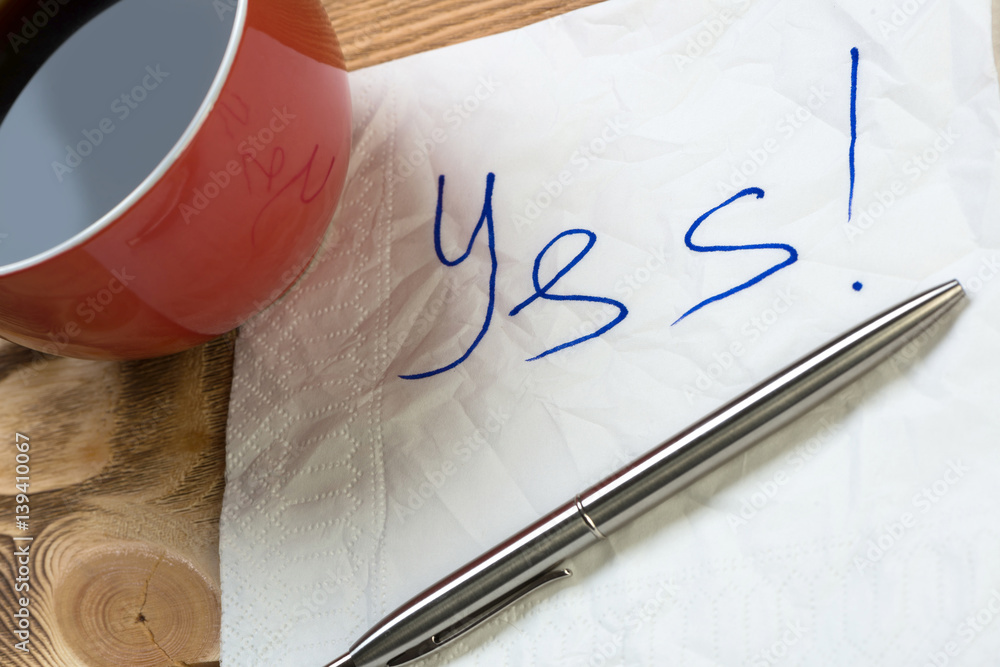 Romantic message written on napkin