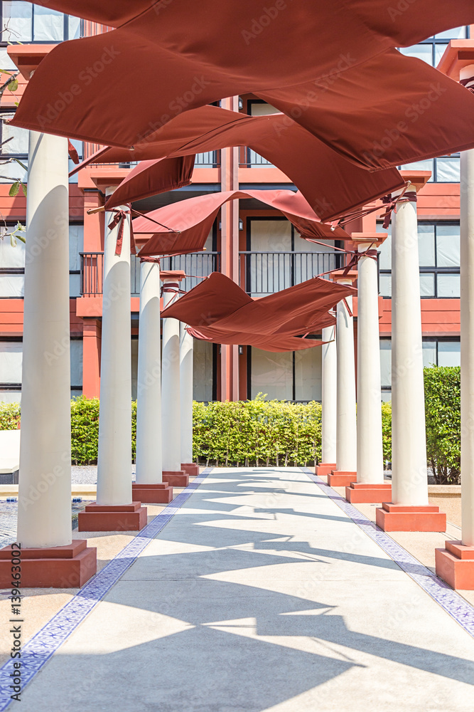 brown sun shade on balcony and corridor