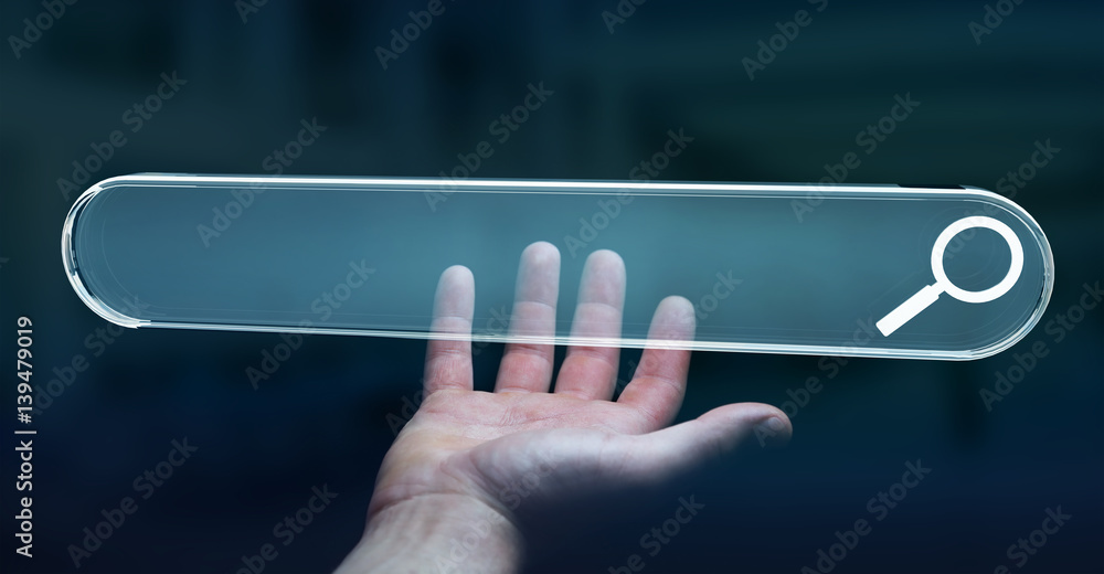 Man surfing on internet using tactile web address bar 3D rendering