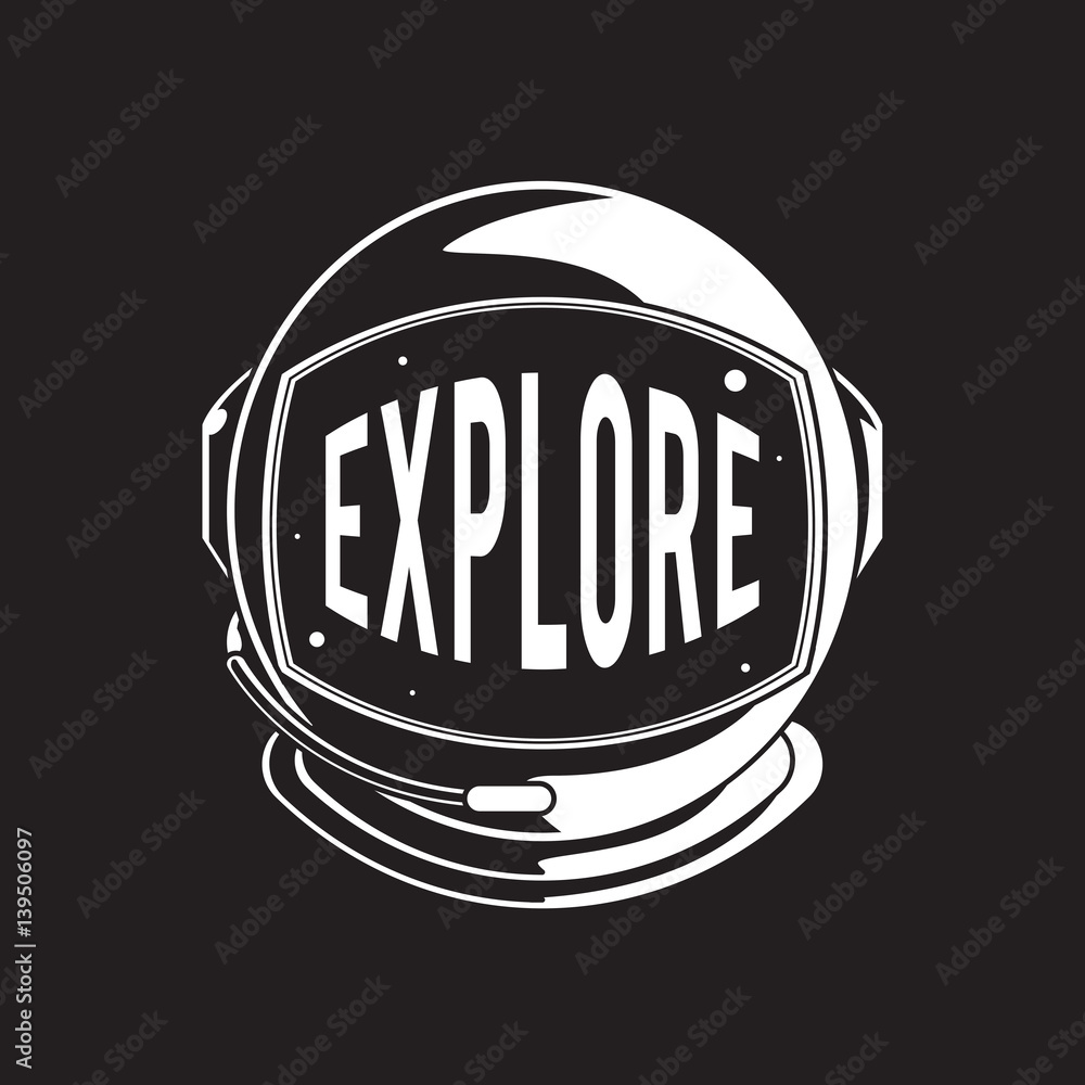 Helmet with explore word graphic design