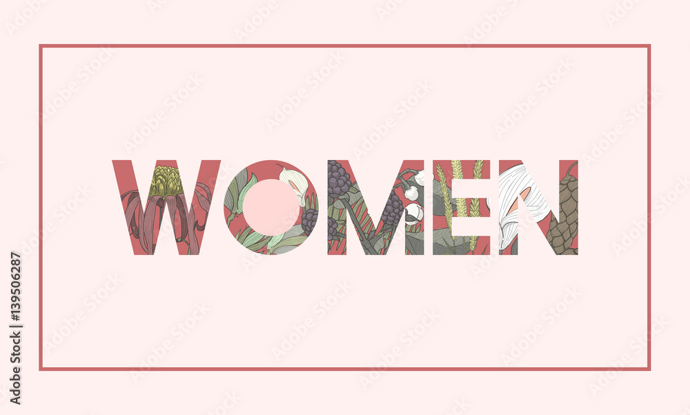 Woman word graphic with floral pattern