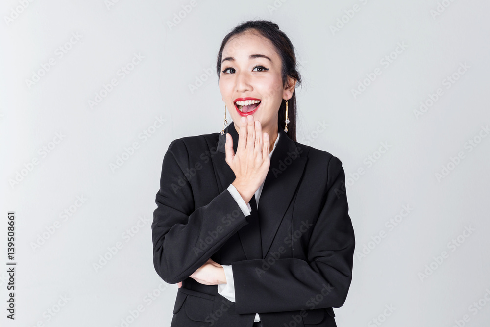 smart business girl in suit success action post with happy face