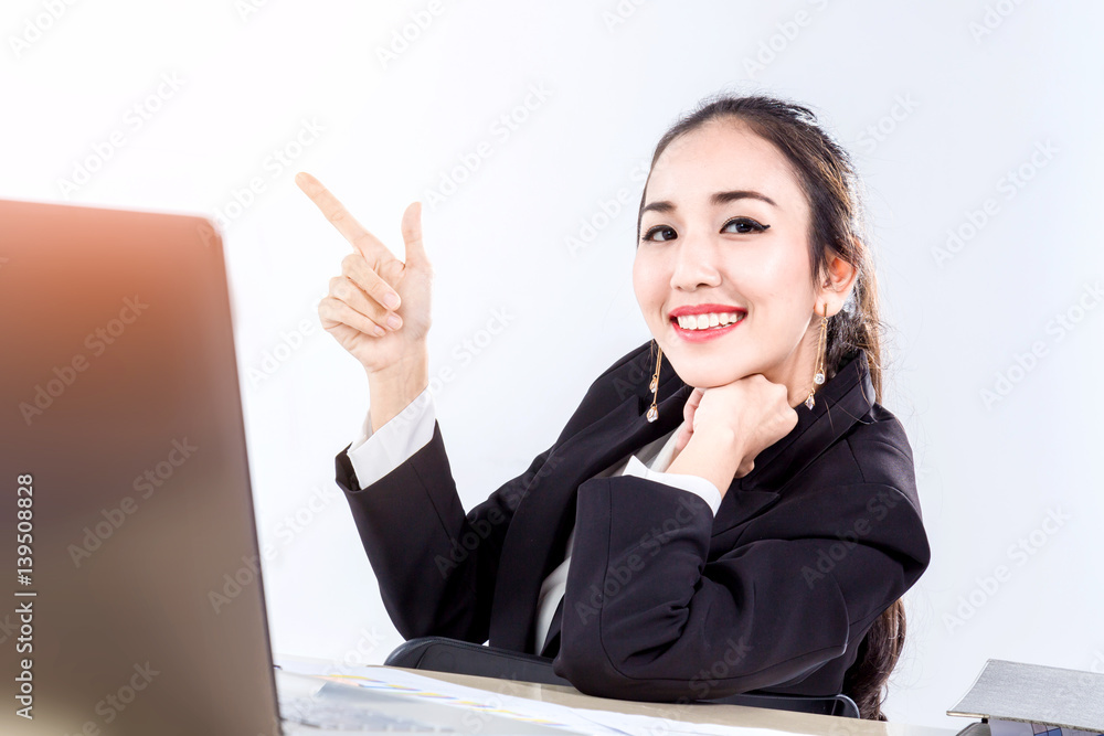 business smart girl in suit with thinking action post business ideas concept