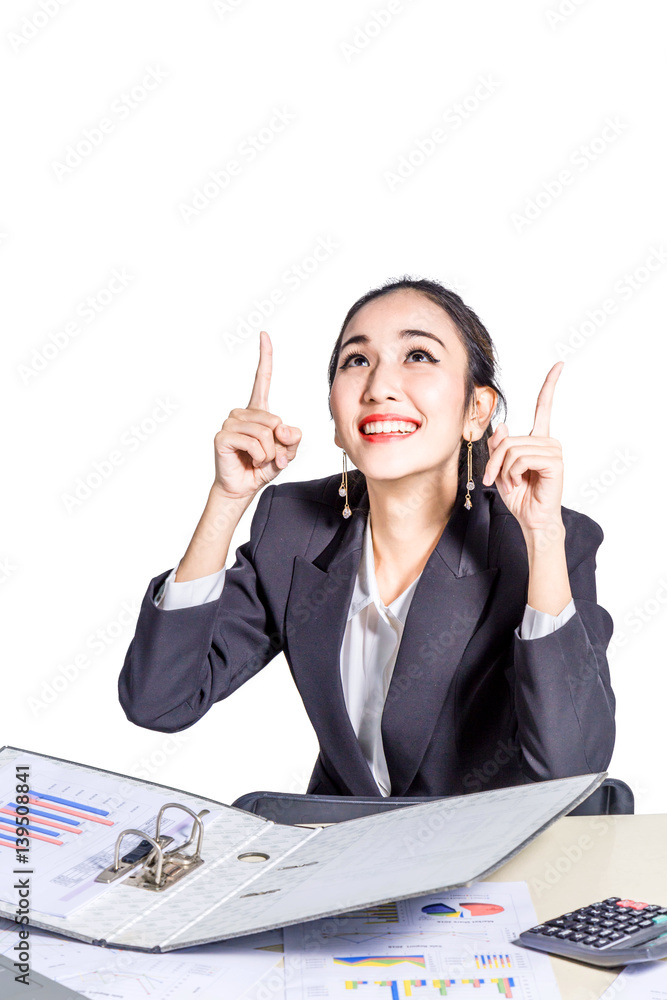 business smart girl in suit with thinking action post business ideas concept