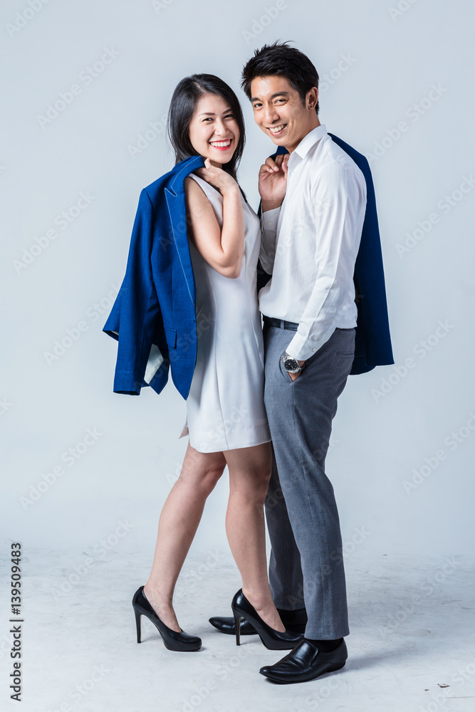 business man and woman portrait on white background