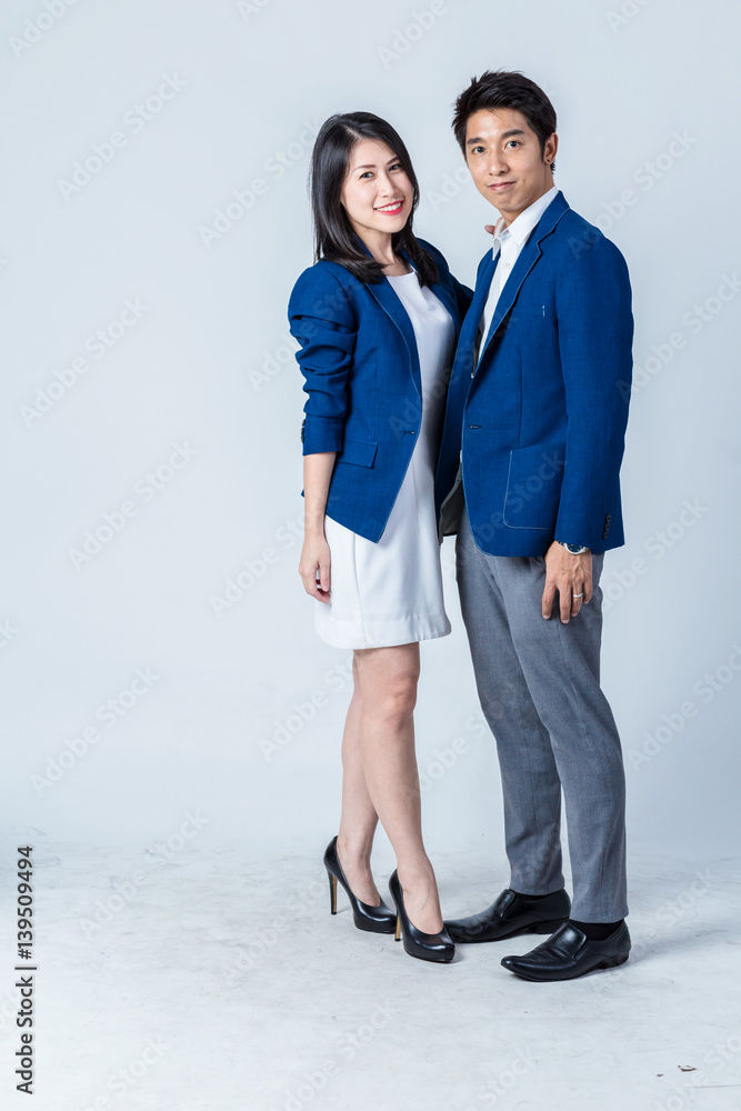 business man and woman portrait on white background