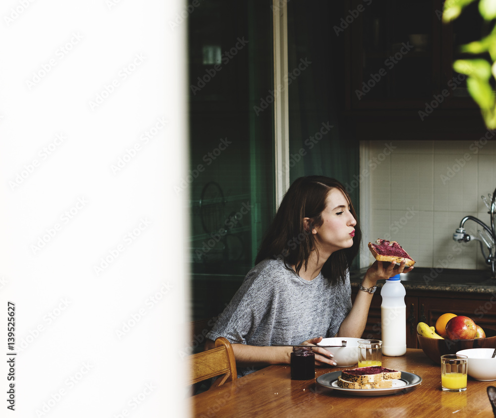 Woman Eating Morning Breakfast