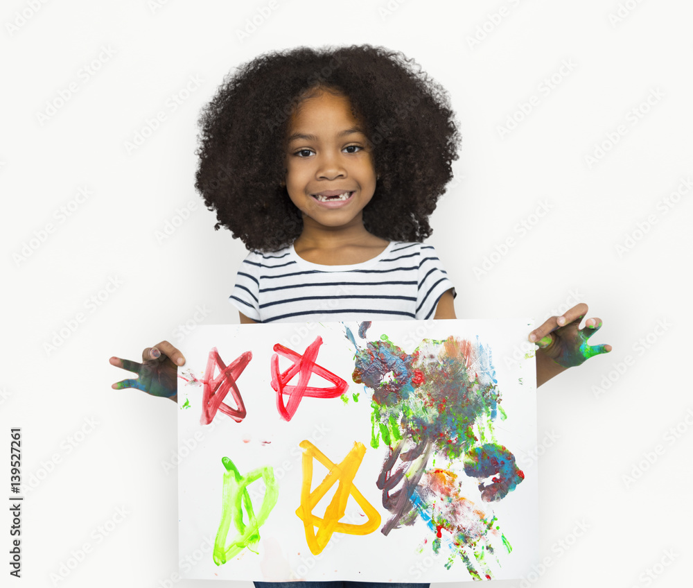 African Descent Little Girl Hand Painting Concept