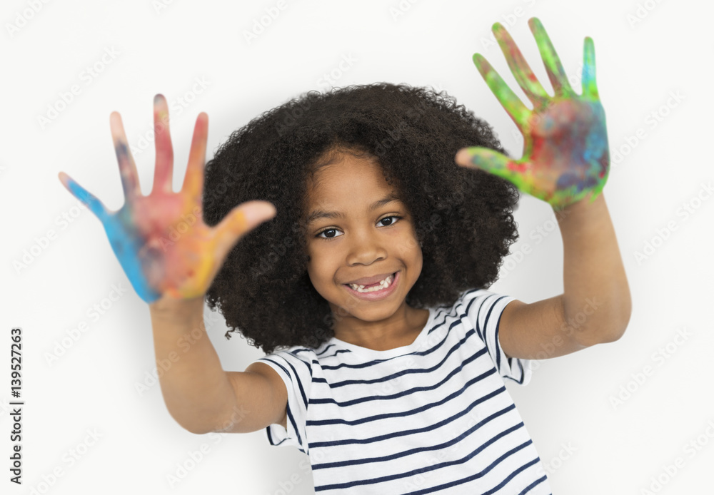 African Descent Little Girl Hand Painting Concept