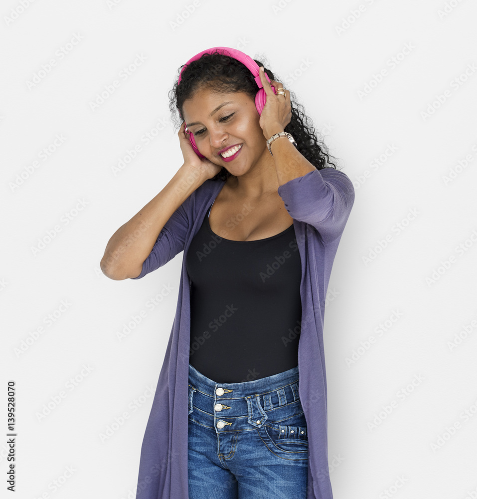 Woman Smiling Happiness Headphones Music Entertainment