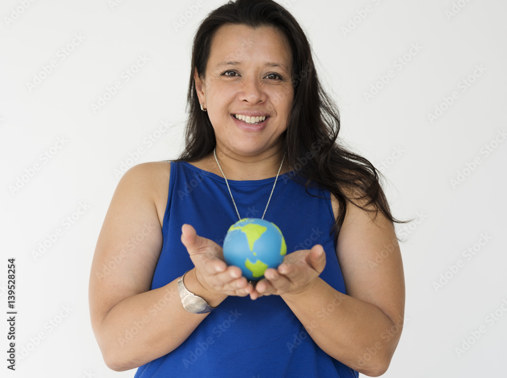 Woman Holding Globe Environmental Conservation