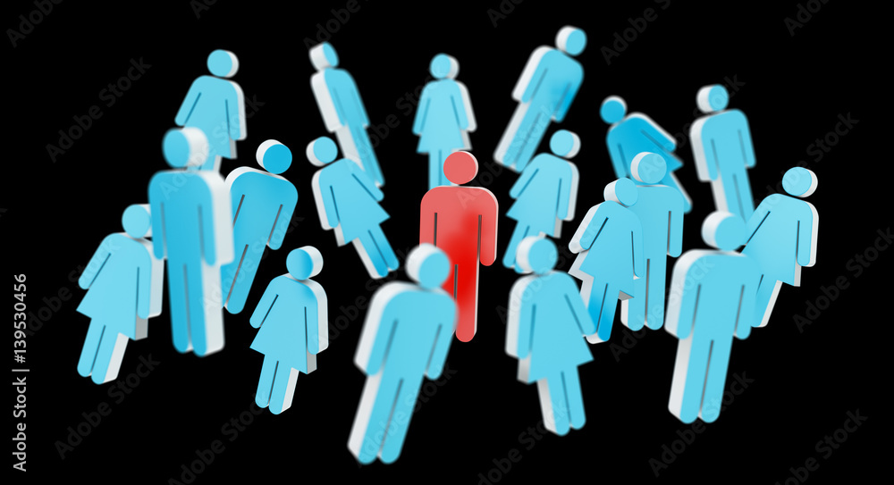 White and blue group of people icon 3D rendering