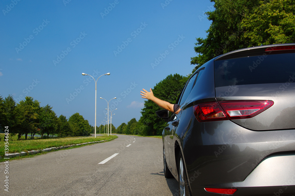 Car on asphalt road in nature