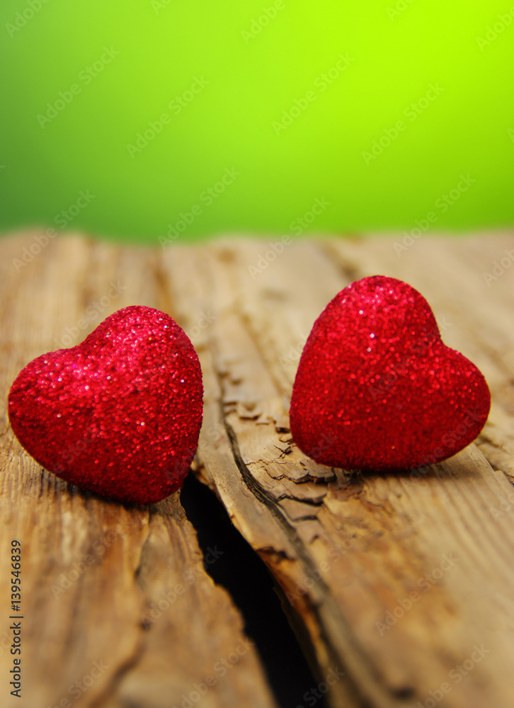 Red heart on a wood