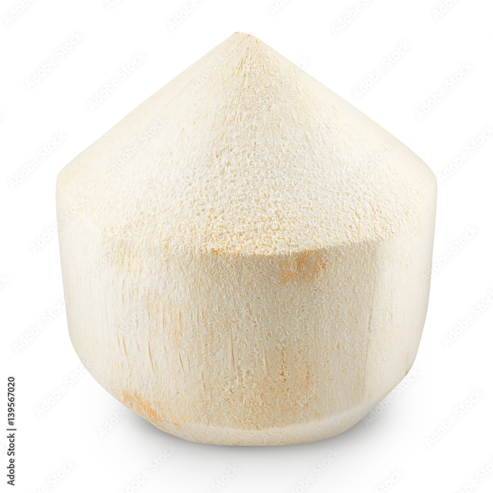 Coconut. Fresh young nut isolated on white background. Full depth of field. With clipping path.