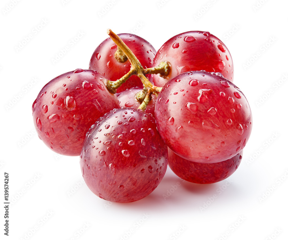 Ripe red grape with drops isolated on white. With clipping path. Full depth of field.