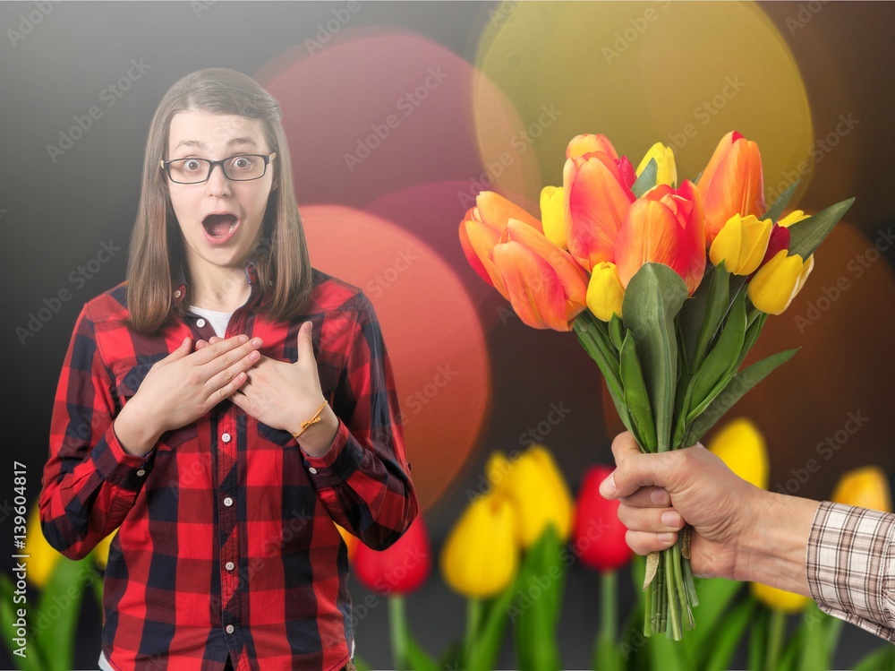 Woman and flowers.