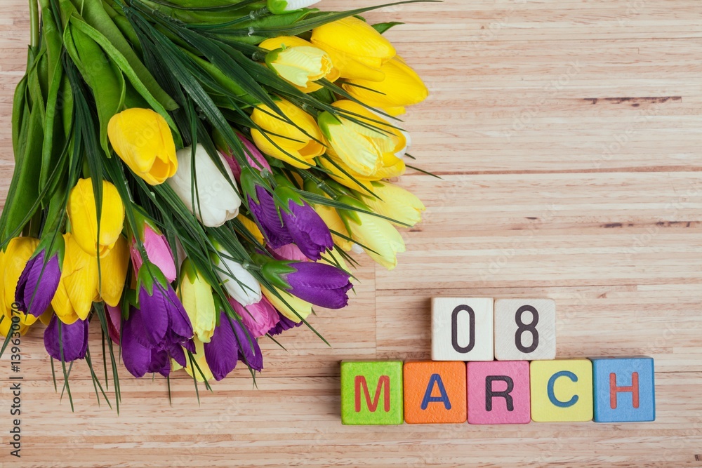 Spring flowers on desk.