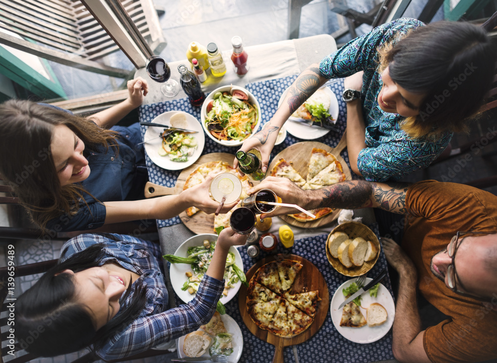 Friends Eating Pizza Party Together Concept