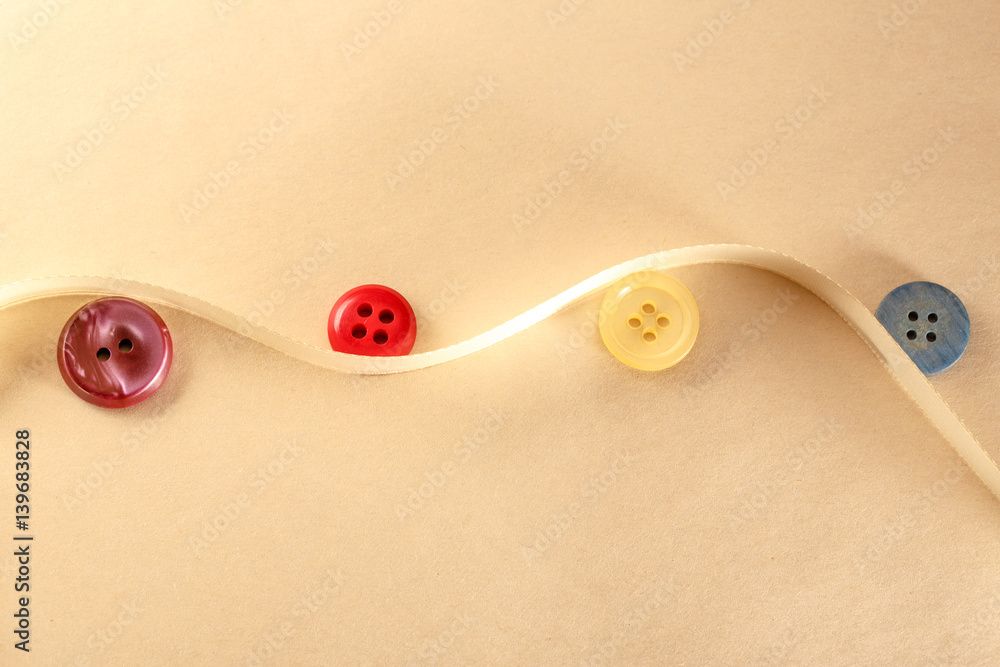 Colourful buttons and decorative ribbon