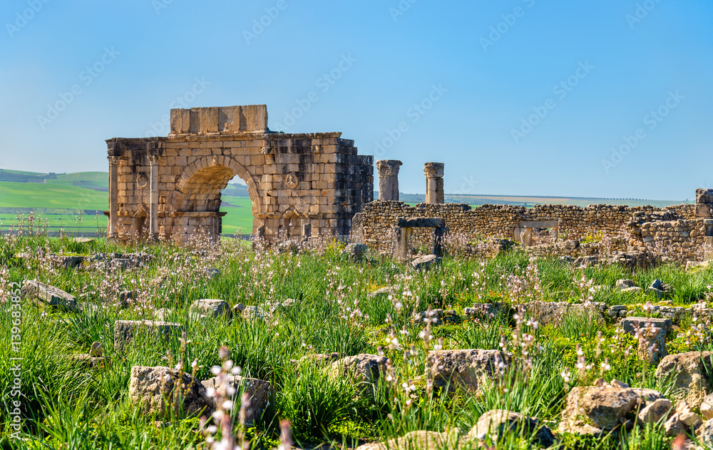 Caracalla Triumphal Arch at Volubilis, a UNESCO heritage site in Morocco