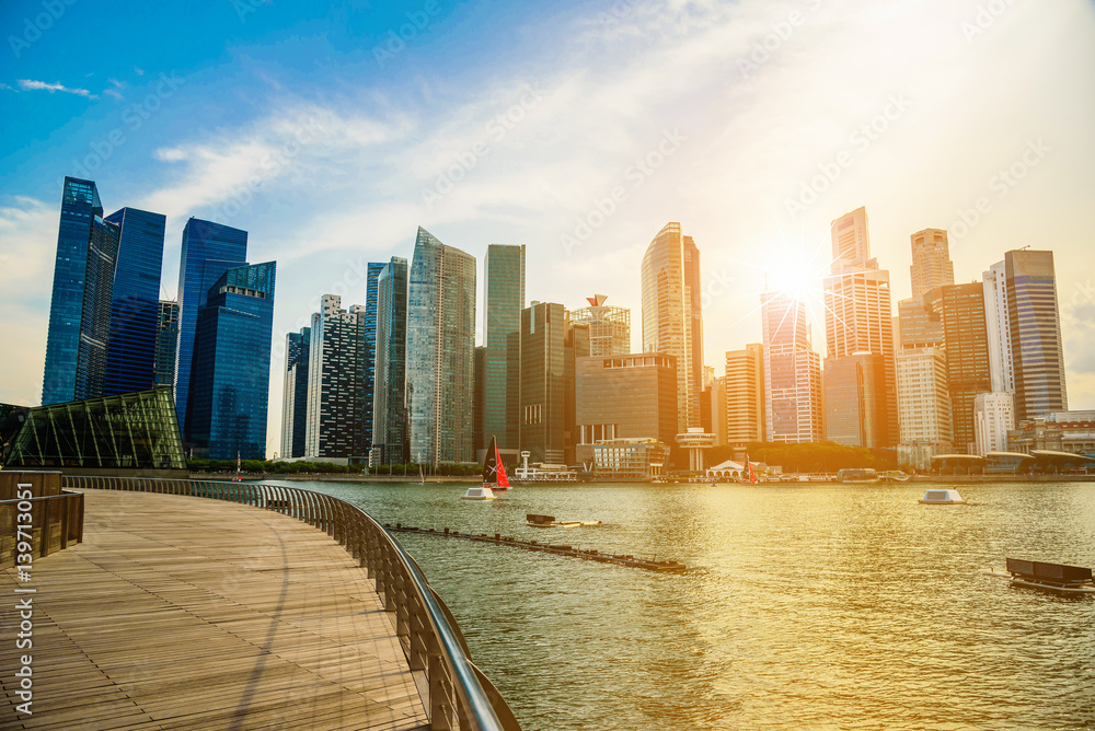 Singapore city skyline of business district downtown in daytime.