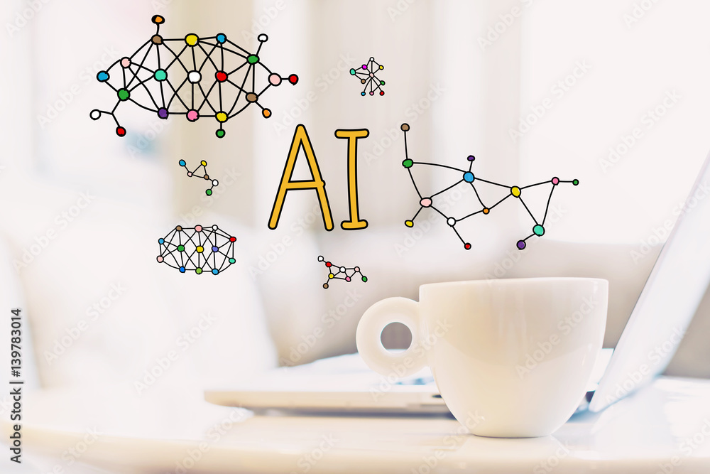 AI concept with a cup of coffee