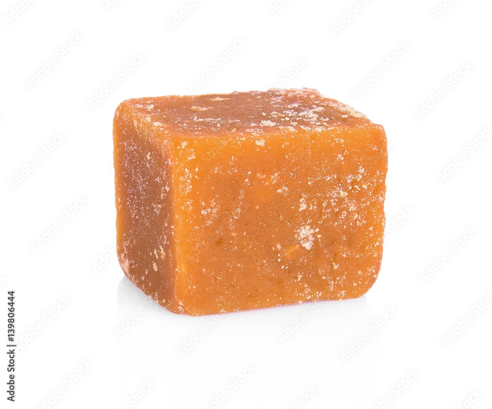 The palm sugar or Jaggery on white background