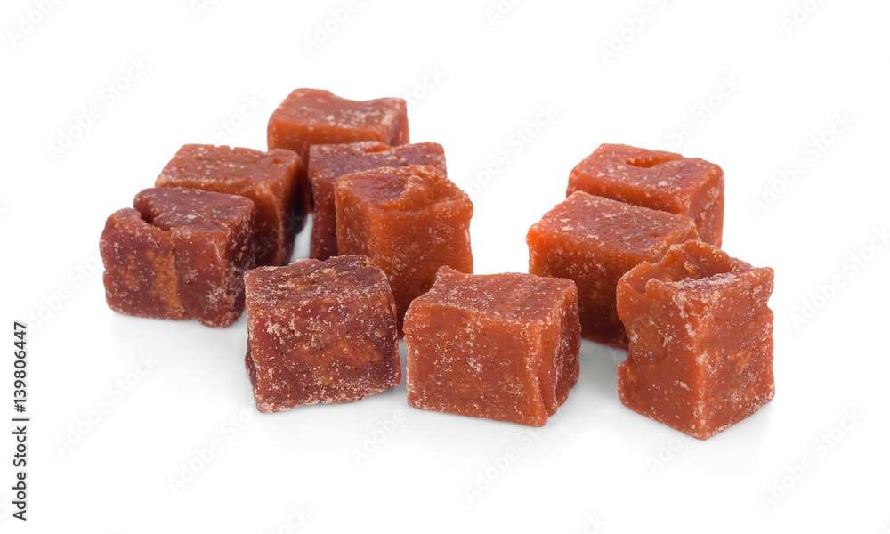 The palm sugar or Jaggery on white background