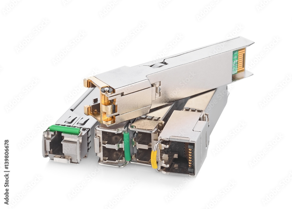 Optical gigabit sfp module for network switch isolated on the white background