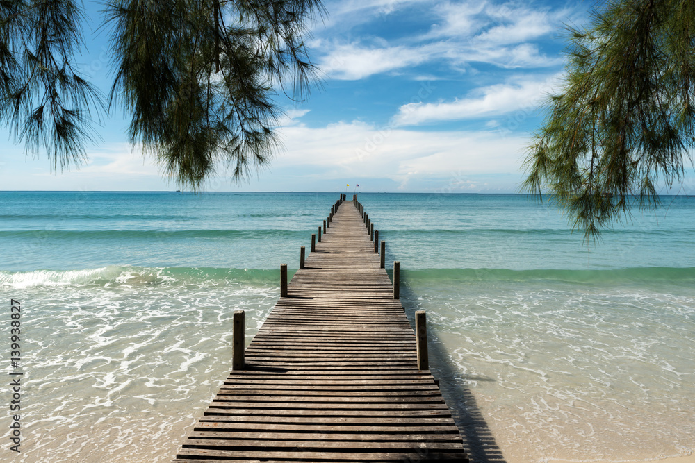 Wooden pier at resort in Phuket, Thailand. Summer, Travel, Vacation and Holiday concept.