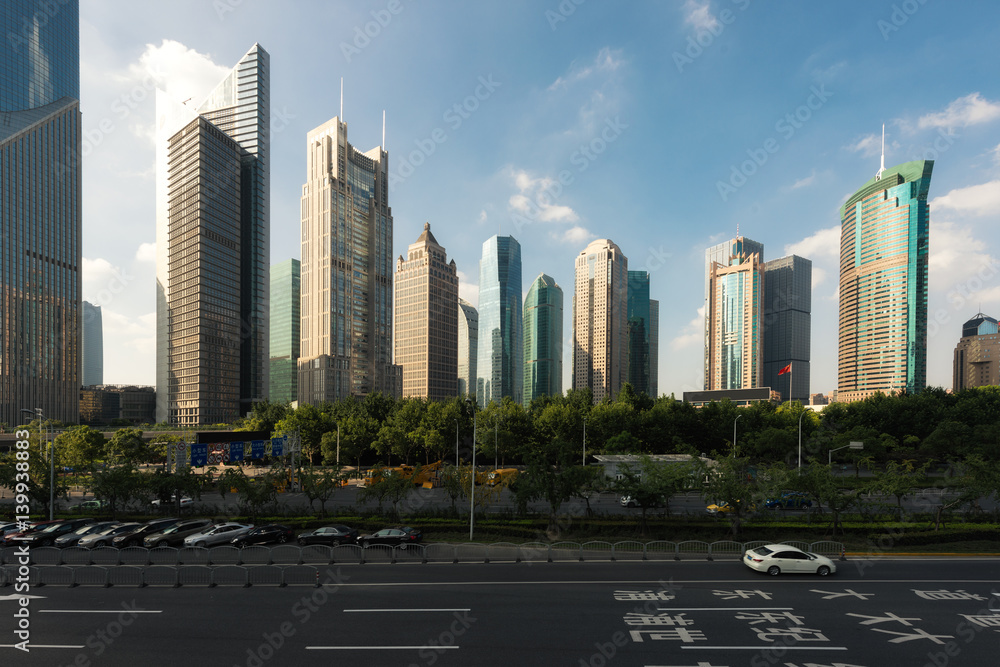 Shanghai century avenue of street scene in Shanghai Lujiazui,China.