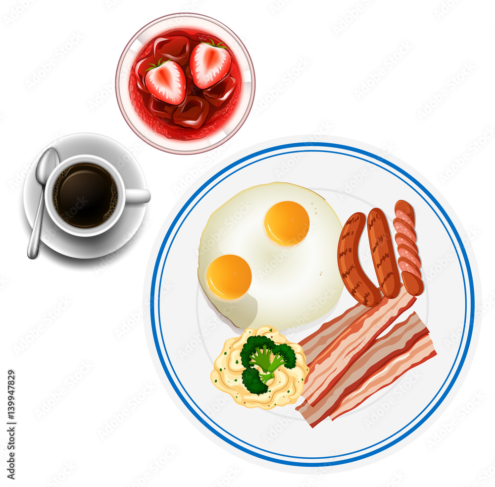 Breakfast with eggs and tea