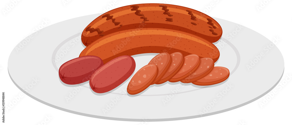 Grilled sausages on round plate