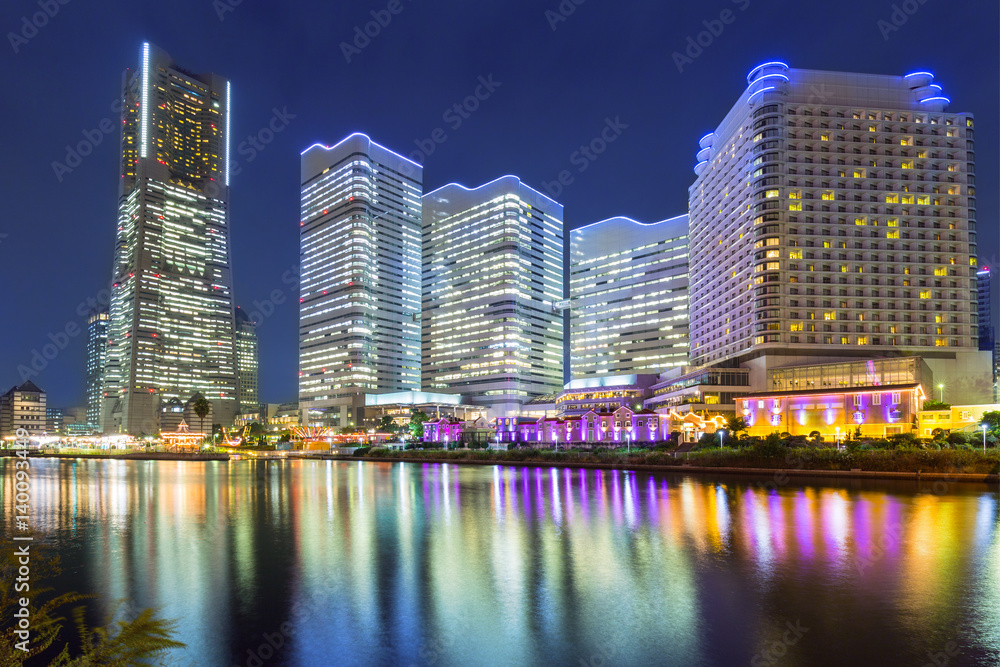 Cityscape of Yokohama at night, Japan