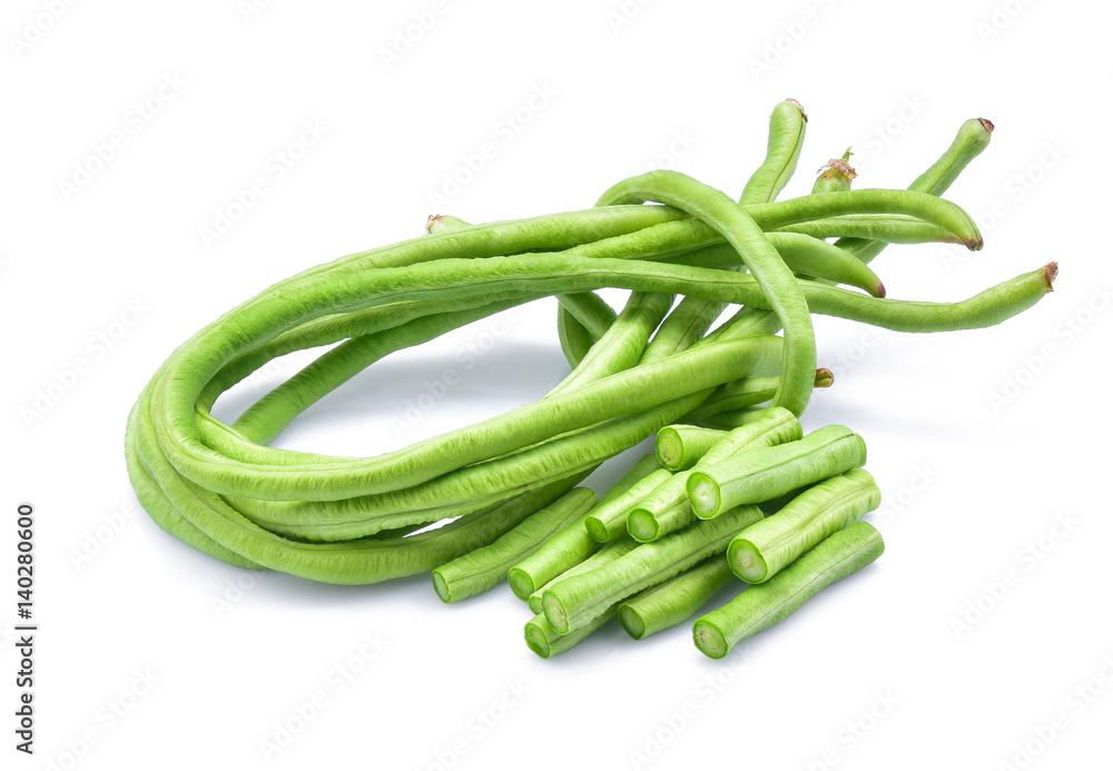 Yard long bean isolated on the white background.