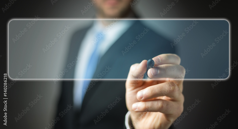 Businessman surfing on internet with digital tactile interface 3D rendering