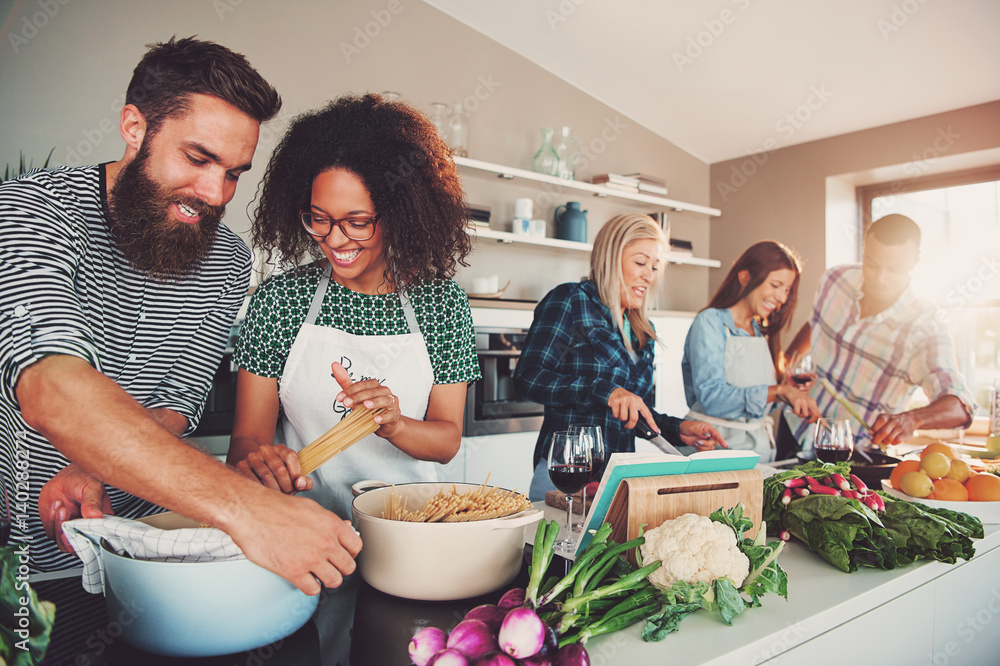 Five friends cooking