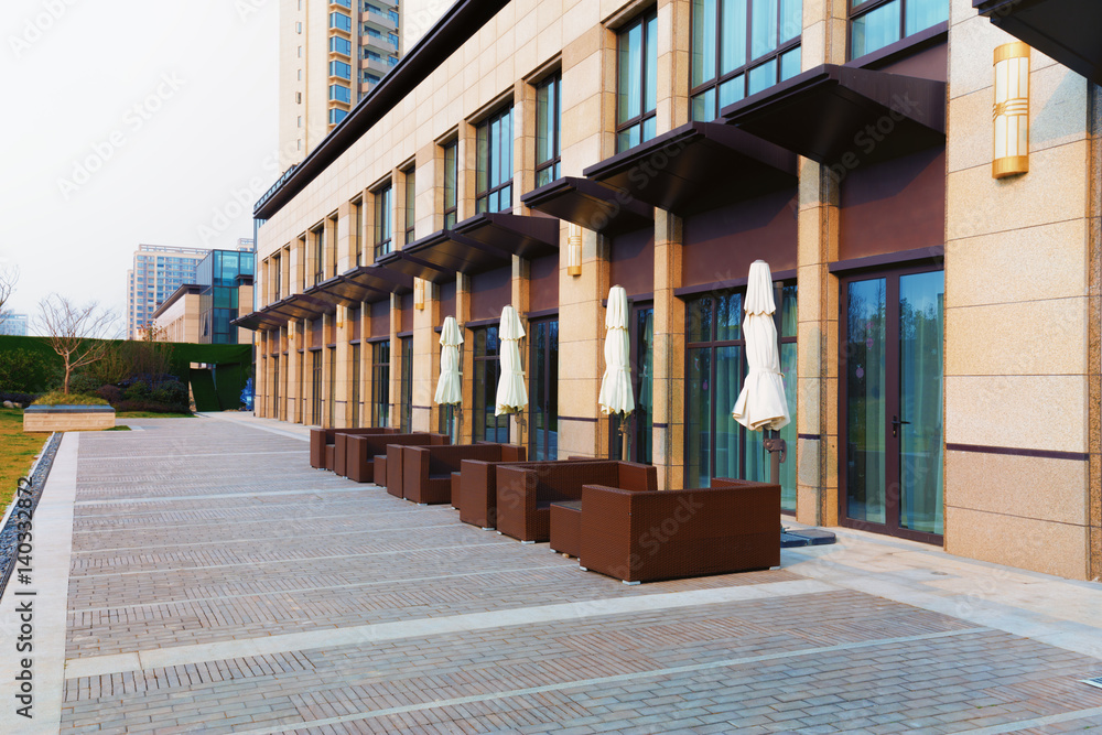 empty footpath and new residential building