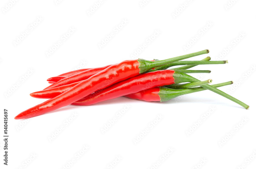  stack red chili or chilli cayenne pepper isolated on white background