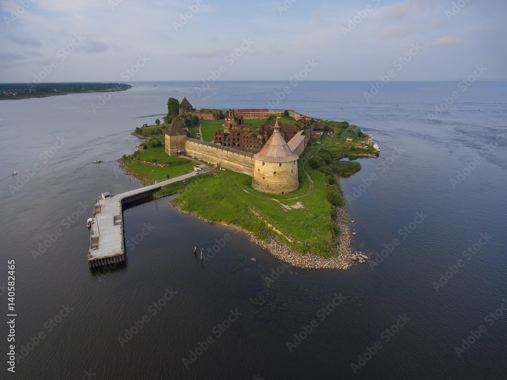 Aerial view on fortress Oreshek on island