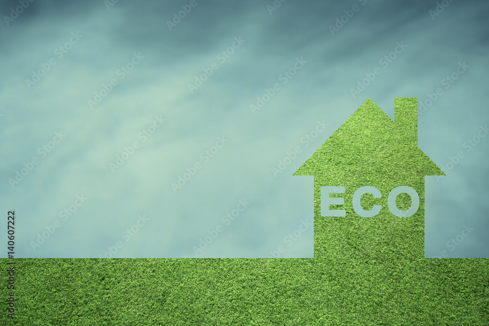 Conceptual healthy eco house living illustration background.