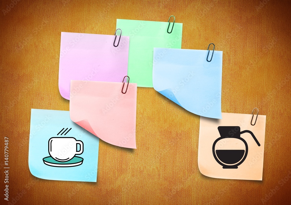 Sticky Note showing Coffee Icons against a brown background