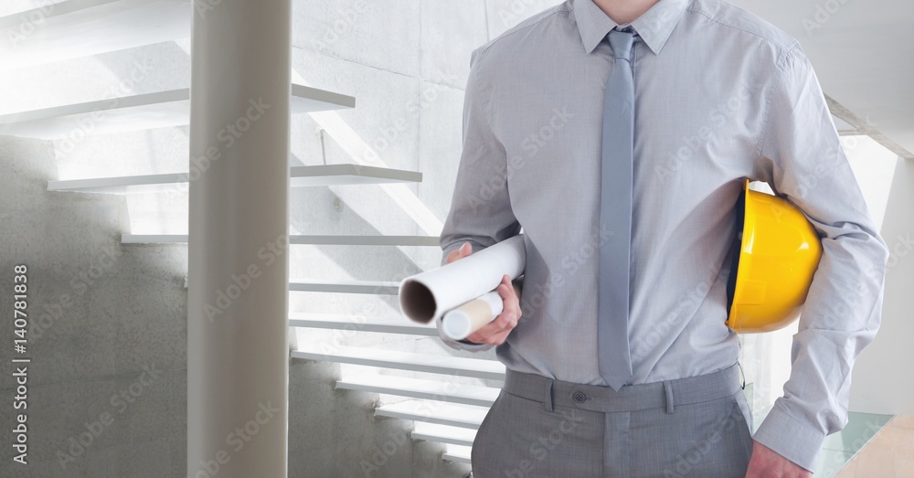 Architect Torso against a white stairs background 