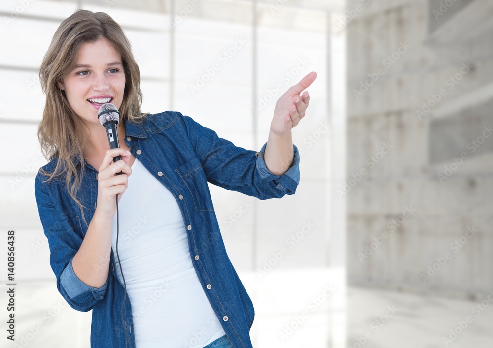 Woman speaking on microphone