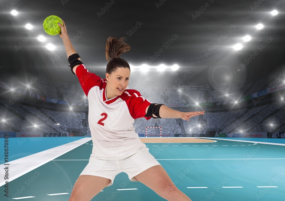 Player playing handball in stadium