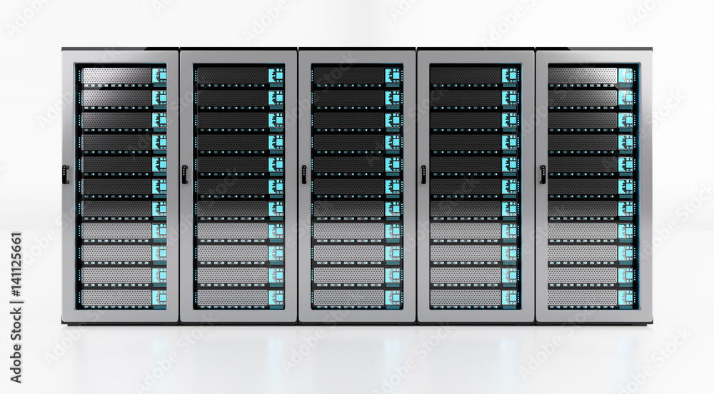 White server room data center storage 3D rendering