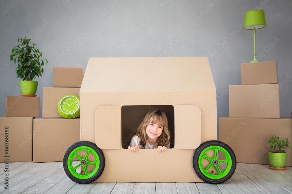 Child New Home Moving Day House Concept