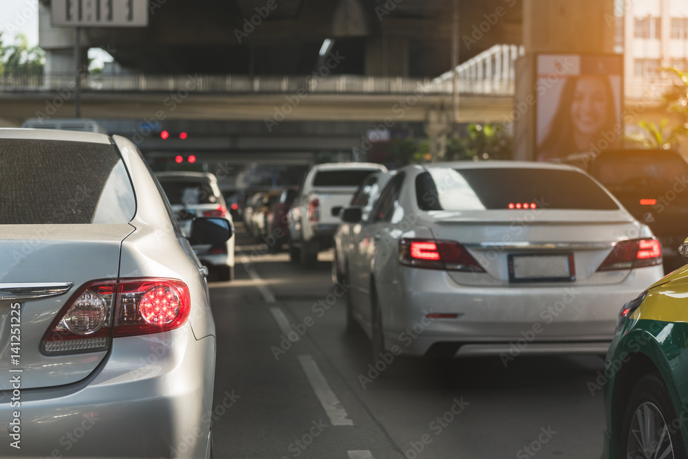 traffic jam with row of cars