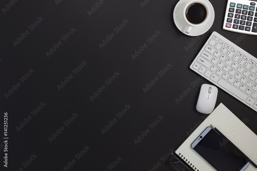 Office desk table of Business workplace and business objects.